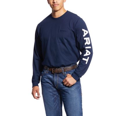 Ariat FR Pocket Logo Crew - T Shirts Donkerblauw Heren - 10219-690